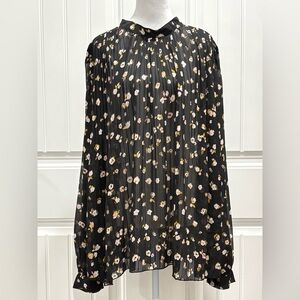 ASOS Curve Black Pleated Blouse with Pink and Yellow Floral Print